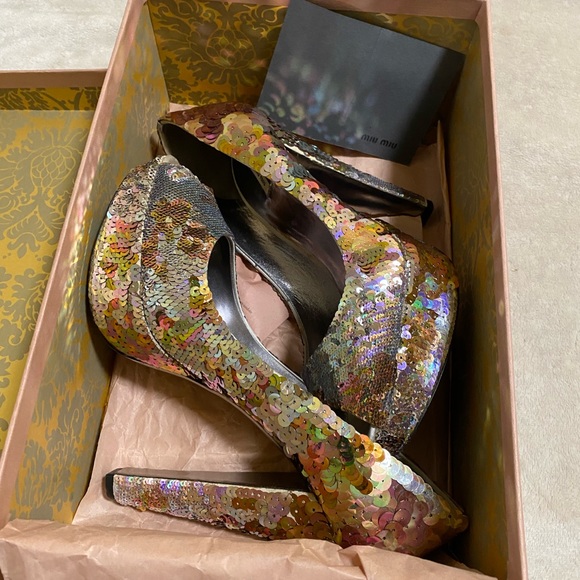 Size 38.5 Miu Miu sequin platform shoe - Picture 5 of 11